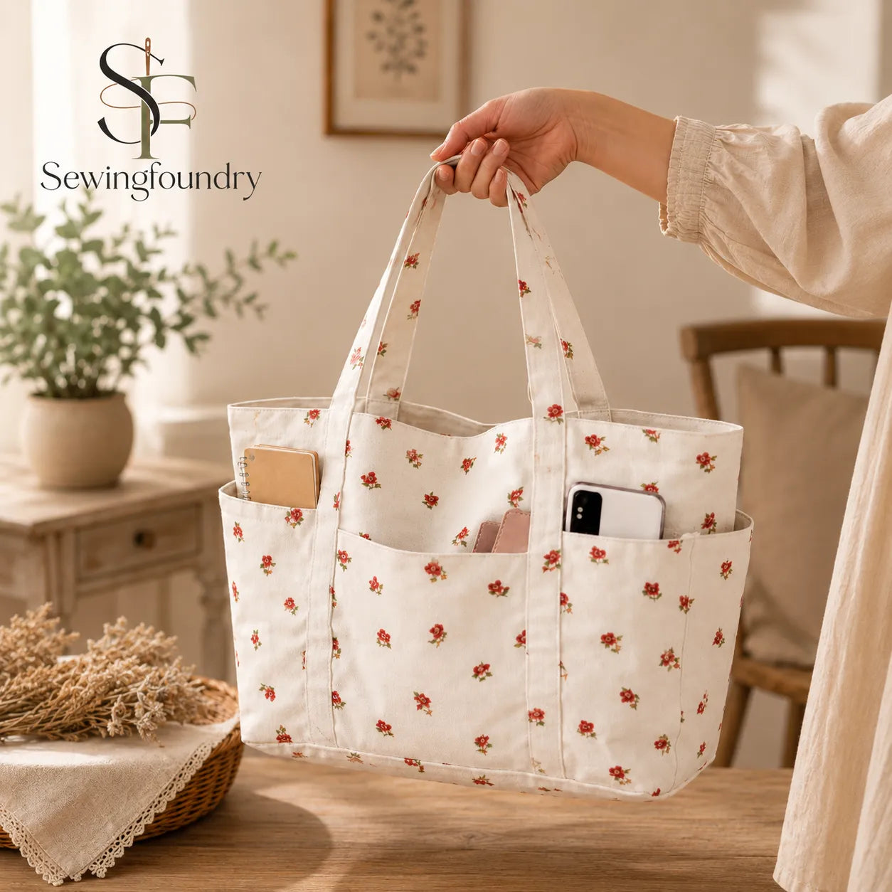 Multi-Pocket Tote Bag Sewing Pattern