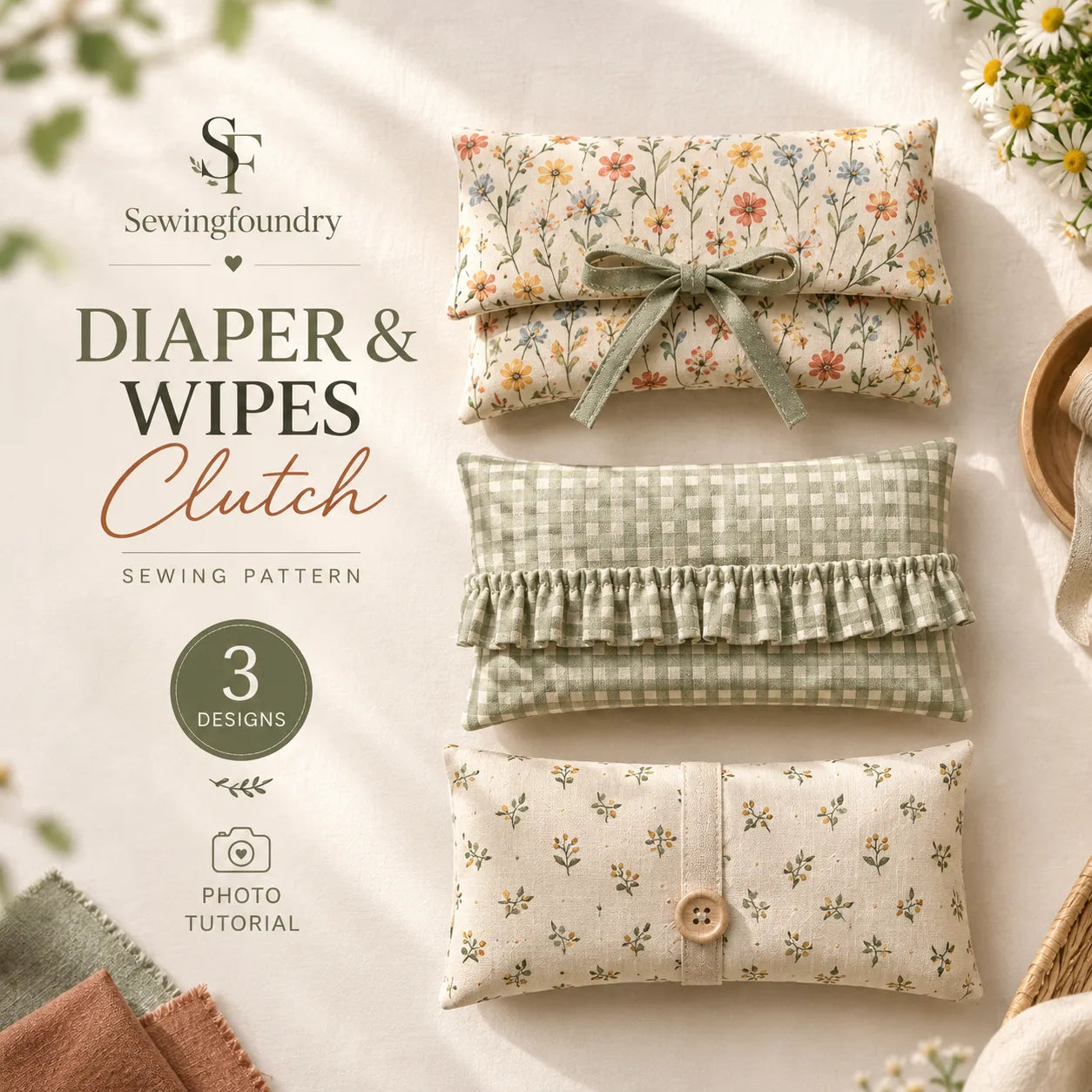 3 in 1 Diaper & Wipes Clutch Sewing Pattern