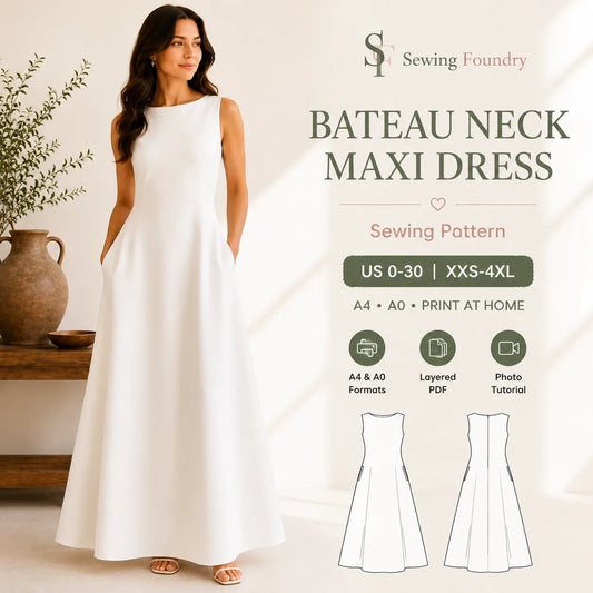 Bateau Neck Maxi Dress Sewing Pattern
